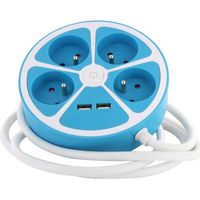 Circular design power strip - CHACON - 4X16 A - 1.5 m cord - With 2 USB-A + Switch - Blue