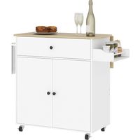 Table de cuisine avec ala abatible 2 portes, tiroir, épicier, porte-serviettes, étagère ajustable 106x42x87 cm blanc et chêne