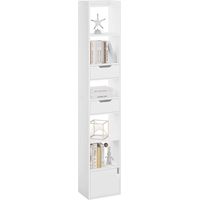 WOLTU Libreria, Mobile portalibri alta a 6 Ripiani Aperti e 1 Scomparto con Anta,, Scaffale da ufficio o cameretta, Bianco