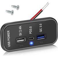 3-Port-12V-Steckdose, PD3.0 Typ C, QC3.0 USB 2,4A, Schnellladeadapter für Auto und Boot