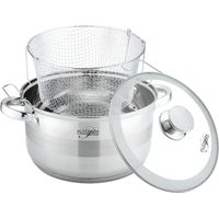 Frittiertopf 3 tlg Hochwertiger Edelstahl 18/10 Induktion Korb Fritteuse Ø24×14.5 cm, 6.6L Topf mit Deckel