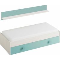 Letto Singolo A Scomparsa Per Ragazzi Con Letto Estraibile E Mensola A Muro Salvaspazio Per Cameretta Camera Da Letto Design Moderno Salvaspazio 201 x 43 x 98 Cm Bianco Alpi e Verde Acqua