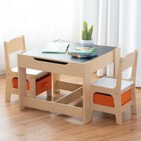 COSTWAY 3 TLG. Kindersitzgruppe, Sitzgruppe Kinder aus Holz, Kindertisch mit 2 Stuehlen, Kindertischgruppe, Kindermoebel, Maltisch, Kindersitzgarnitur, fuer Kleinkinder im Alter von 3-7 Jahren Orange