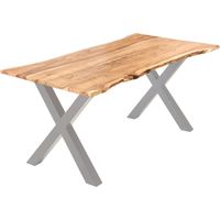 Esstisch Akazie naturfarben 120 x 80 cm X-Gestell silber YVONNE