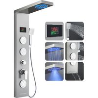 Rovogo – Colonne de douche hydromassante sans batterie – 3 jets massage – affichage LED température – bec baignoire – acier inoxydable brossé