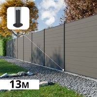 Kit Clôture Composite RIO Platines 13x1,8m - Bois composite & Aluminium - Poteaux sur Platines Gris - Brise vue
