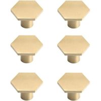 Set of 6 Brass Cabinet Handles, Golden Furniture Handles, Single Hole Hexagonal Handles for Kitchen, Office, Cabinets, Dressers