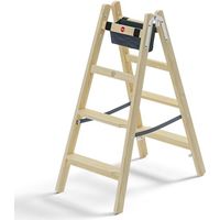 Hailo Master H80 - Leiter de Holz de Doppelstufe (2 x 4 Stufen, beidseitig begehbar, ergonomische Stufen de 80 mm, Holz de Kiefer imprägniert, stabile Verbindungen, Tasche de Werkzeug