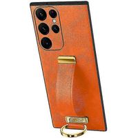 Étui souple en cuir avec anneau métallique et dragonne, compatible avec Samsung Galaxy S23 Ultra/S23 Plus/S23, orange. Compatible avec S23 Ultra et S23 Ultra. Couleur : orange.
