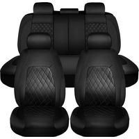 Luxury 5 Seat Car Seat Covers Protectors PU Leather Universal Non-Slip Full Set Black