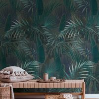 Fototapete Profhome 391803 heißgeprägte Vliestapete glatt mit Dschungel-Design matt blau petrol blau-grün oliv-braun 1,59 m x 2,8 m