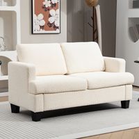 Canapé 2 places 120 cm avec coussins de dossier amovibles, revêtement en chenille beige, idéal pour salon, chambre ou bureau.