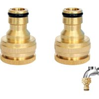 Lot de 2 raccords de tuyau en laiton pour raccord de tuyau de 1/2" et raccord de tuyau de 3/4" pour robinet de jardin, raccord rapide pour tuyau d'arrosage