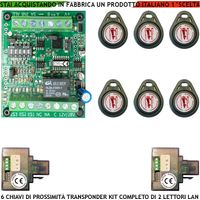 Kit Chiave di Prossimità 6 Chiavi TAG Trasponder 2 Lettori su Modulo LAN Universale 501/503 RJ45 Alimentazione 12/24 Vac Relè Scambio 2 A 24 V Funzione Impulsiva o Stabile Segnale di Stato 4 Led GRVB