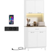 Credenza Moderna con Luci LED, Prese Elettriche e USB, 2 Armadietti e Cassetto, 71x40x180 cm, Bianco