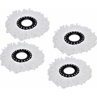 Lot de 4 têtes de vadrouille de rechange premium pour microfibre Magic Mop ronde rotative à 360° blanc