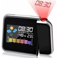 Réveil avec projection, Réveil à projection LED Réveil numérique à projection Chargement USB/Rétroéclairage LCD/Projection à 180°/Affichage de la température/Hygromètre/Affichage de la date et de l'he