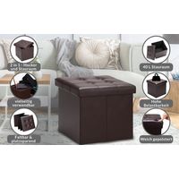 Foldable brown storage ottoman with lid 40l capacity