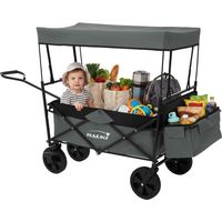 Hauki Carrello Pieghevole da Spiaggia per Bambini, Carretto a Mano per Trasporto Bimbi con Tettuccio e Borsa Posteriore, Carrello Portatutto con Parasole Grigio e Freno Ruote Anteriori, Carico 80 kg