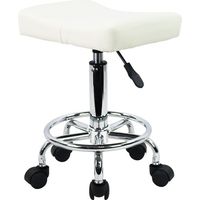 Tabouret roulant carré en cuir PU réglable en hauteur pivotant 360° – Chaise de travail avec roues – Résistant à l'eau – Blanc – Kktoner