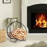 Portalegna in Metallo per Interni ed Esterni per Camino, Porta Legna da Interno con Forma a Cesto, 45x29.5x47cm, Nero