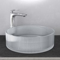 Mai & Mai Lavabo en Verre Transparent Lavabo Rond Lave-Mains Vasque Verre à Poser Salle de Bain Toilettes pour Invités sans Perçage de Robinet 40x40x12 cm Min01