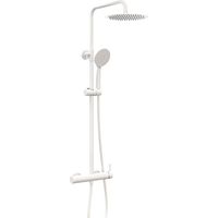 GME – Colonne de douche télescopique blanche – Pommeau extra plat 25 cm en inox – Support réglable 90 à 140 cm – Flexo double couture