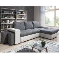 Canapé Angle Convertible + 2 Poufs CASA BAOLI Simon - Blanc et gris