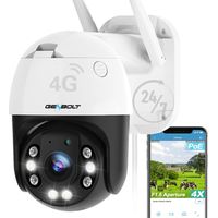 GENBOLT 3G/4G LTE Caméra de Surveillance Extérieure avec Sim, PoE PTZ IP Caméra Détection Humaine Vision Nocturne Couleur Suivi