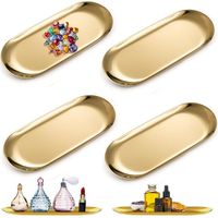 4-teiliges goldenes Tablett-Set, ovales Tablett, goldenes Aufbewahrungstablett, Aufbewahrungstablett aus Edelstahl für Snacks, Obst, Kerzen, Süßigkeiten, Schlüssel, Kosmetikartikel, Schmuck