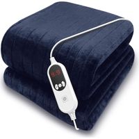 Purus Navy Blue Deluxe Electric Heated Throw 160x120cm, Soft Fleece, 9 Heat & 12HR Timer Settings, Washable
