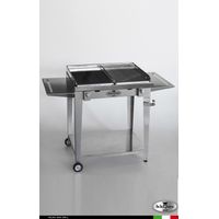 Grill 8.6 Inox Piastra mista - Con portapiatti - Senza paraschizzi - Con kit mensola e ruote - Satinato - barbecue, griglia, giardino, carne, a gas, acciaio made in Italy