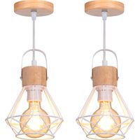 2PCS Retro Pendant Light Vintage Pendant Light Modern Ceiling Light Indoor Pendant Light White Metal Wood Pendant Lights