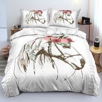 GOD12550-Housse de Couette Cheval Blanc Parure de Lit avec Fermeture Éclair Housse de Couette Avec deux taies d\'oreiller 140x200 cm