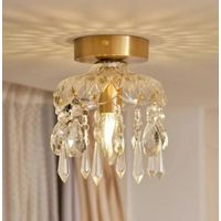 AUTRUCKER Plafonnier rétro en laiton, plafonnier en cristal, plafonnier de cuisine, plafonnier pour petit couloir - Lumière chaude,15x24CM