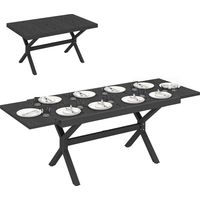 Mesa de Comedor Exterior Extensible 154/214 cm para 8-10 Personas de Aluminio Acero con Tapa Imitación Gris