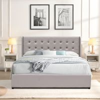 Letto contenitore sfoderabile 140x200 cm con testata imbottita - 14 doghe - Montaggio rapido - Rivestimento in PVC facile da pulire