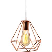 Pendelleuchte Vintage Retro Metall Kronleuchter im Ø20cm Diamant-form, Antik Industrielle Hängelampe mit Käfig E27 Fassung Rosegold 1PCS