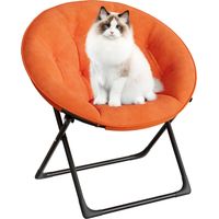 Chaise Lune Pliante en Fausse Fourrure – Grand siège Rond Confortable, Cadre robuste en métal noir, idéale Chambre, Salon, étude ou dortoir – Orange 100 (Douillet 1126) Pieds Noirs