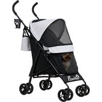 Poussette chien poussette pour chien 4 roues structure parapluie légère pliable sac de rangement charge 4 kg gris clair