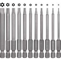 Set di 11 punte per cacciavite Torx - 75 mm - Acciaio S2 - Magnetiche - Esagonali - T6 T7 T8 T9 T10 T15 T20 T25 T27 T30 T40 - Punte Torx elettriche per viti con profilo a T