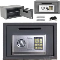 Fireproof and waterproof safe, 16-liter double-security steel safe cabinet, anti-theft hotel safe, with password lock and 2 keys, size: 25 cm (depth) x 35 cm (width) x 25 cm (height), gray