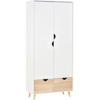 Armadio 2 portes blanc avec 1 étagère, 1 cintre et 2 tiroirs 80x40x180 cm