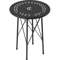 Table jardin ronde acier design fleurs feuilles pattes ajustables structure X Ø40x50cm Noir