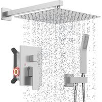 Colonne de Douche Encastrée, Ultrixe Kit de Douche Complet Encastré avec Tête de Douche Carrée 8,0 pouces, Laiton&Acier Inoxydable, Douchette, Ensemble Douche Encastrer - Argent