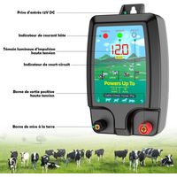 Clôture Électrique pour Animaux Électrificateur de Clôture 12V 10 km 1,5-2 Joules Clôture Électrique Chien Cheval Vache Mouton Sanglier