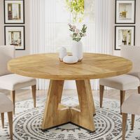 Tribesigns Mesa de comedor redonda de madera de 47 pulgadas, mesa de cocina para comedor, mesas de comedor de 47 pulgadas para 4 a 6 pulgadas, muebles decorativos de granja con mesa de madera y base