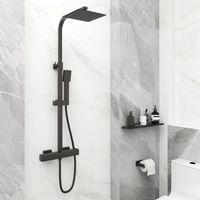 AICA Matte Black Thermostatic Mixer Shower Set Square Twin Head Exposed Valve