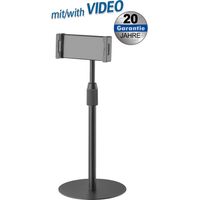 Height-adjustable tabletop stand for tablets and smartphones for most 4,7“ - 12,9“ (11,94 - 32,77 cm) phones and tablets, freely movable with ball joint