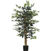 Künstlicher Ficus mit Stamm, Ästen, Ranken, Flechten und Blättern, äußerst realistisch, inklusive Topf, Höhe 1,3 m